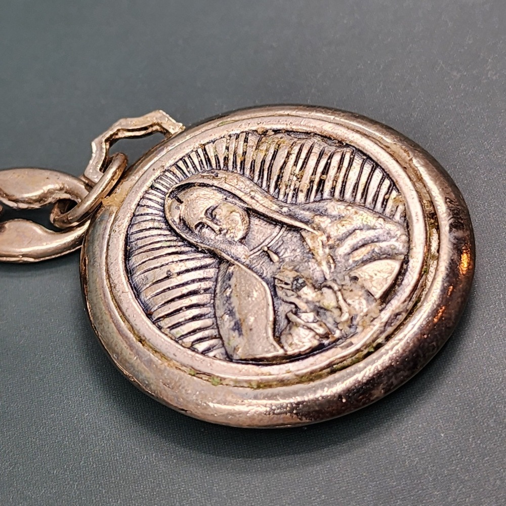 Our Lady of Guadalupe San Juan Diego Medal Keychain Silver Tone Catholic Faith